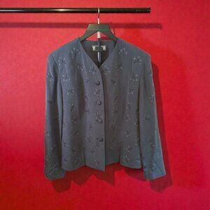VINTAGE Anna Carole Grey Silk Embroidered Jacket Sz14